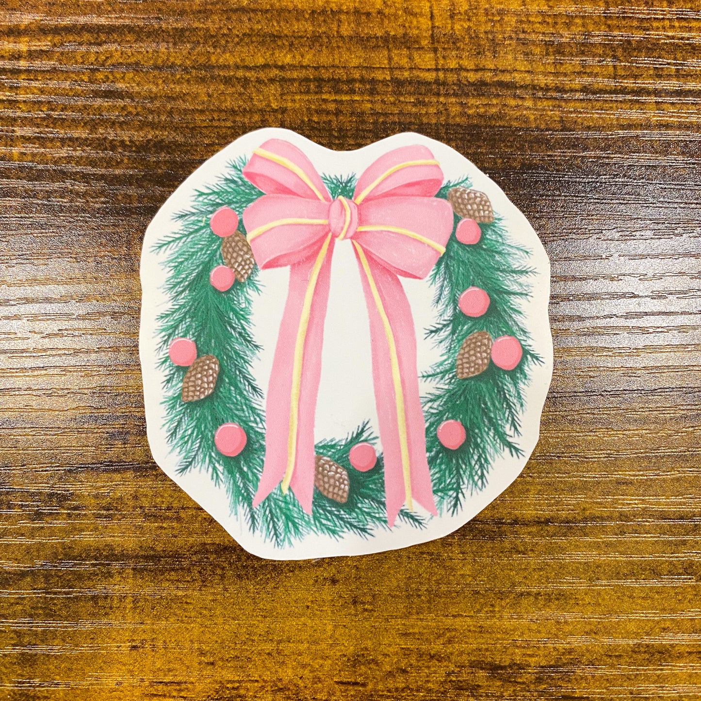 Pink Bow Christmas Wreath die cut Sticker