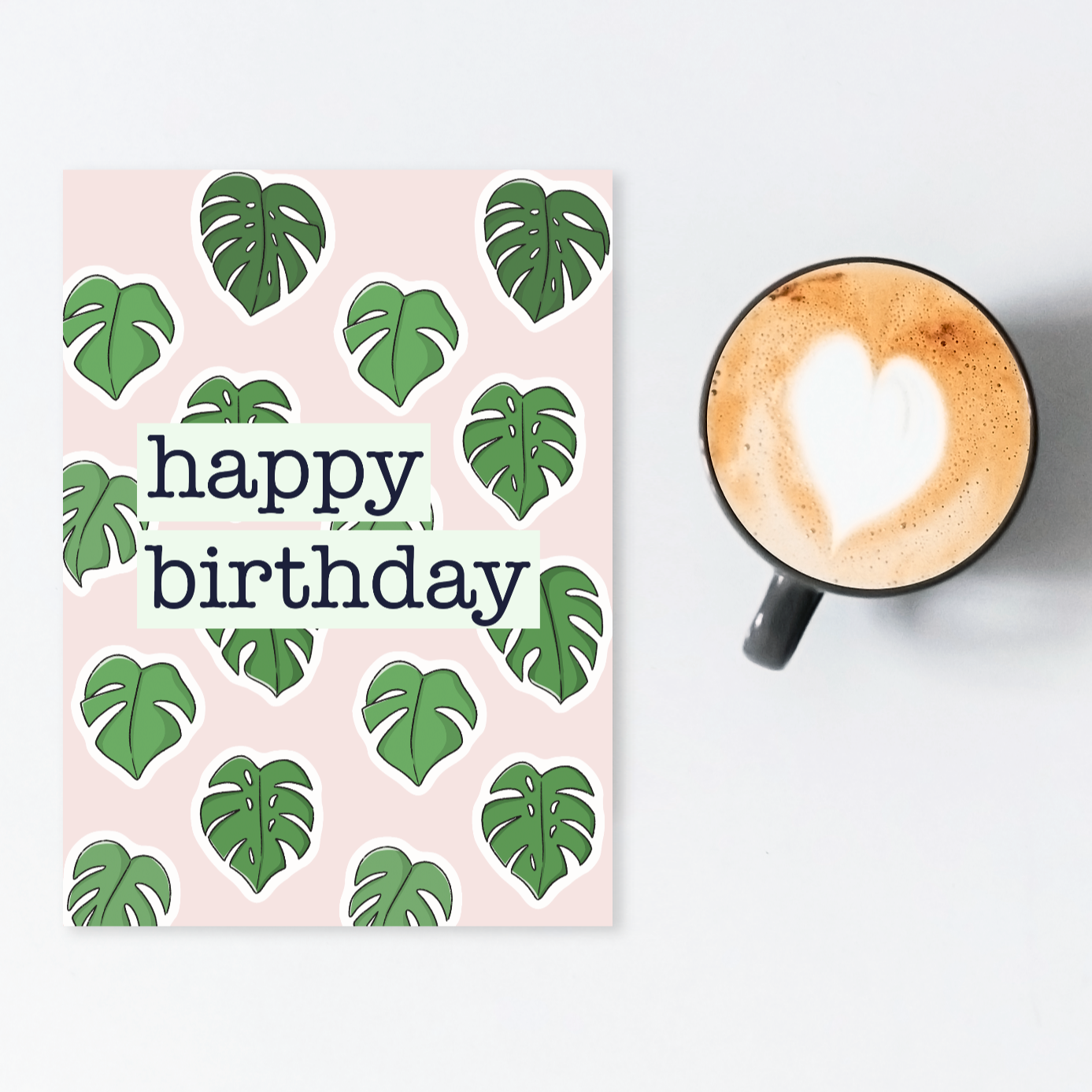 Monstera leaves happy birthday card