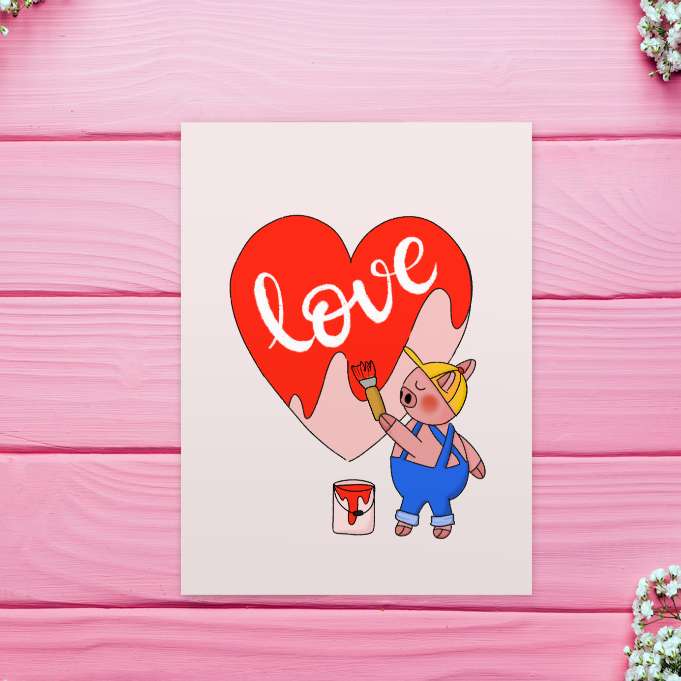 Piggy the painter anniversary card, I love you card