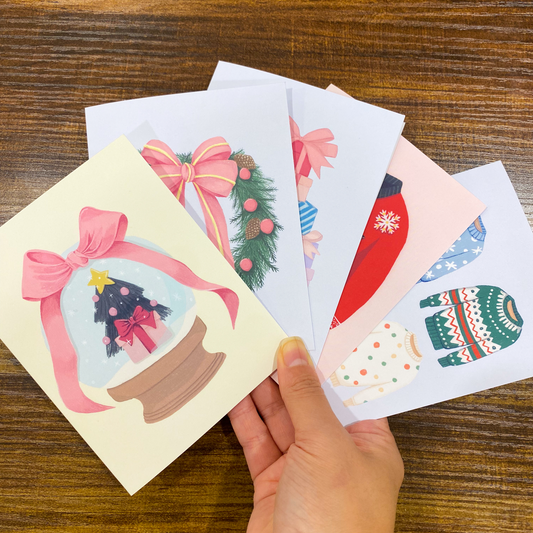 Coquette bow christmas cards pack(Set of 5 or 10 boxed cards)