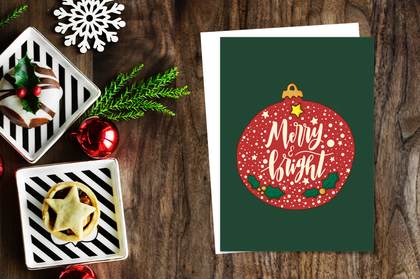 Merry and Bright Christmas Card (Single or Card Pack)