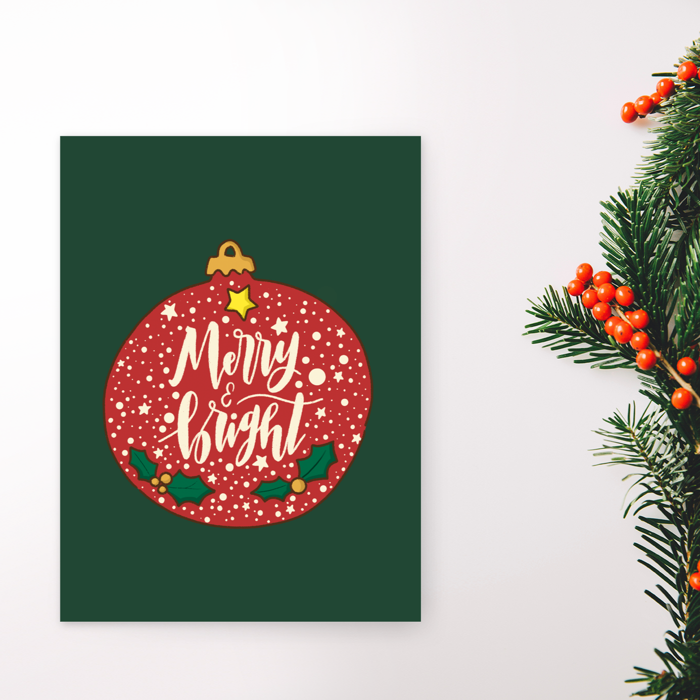 Merry and Bright Christmas Card (Single or Card Pack)