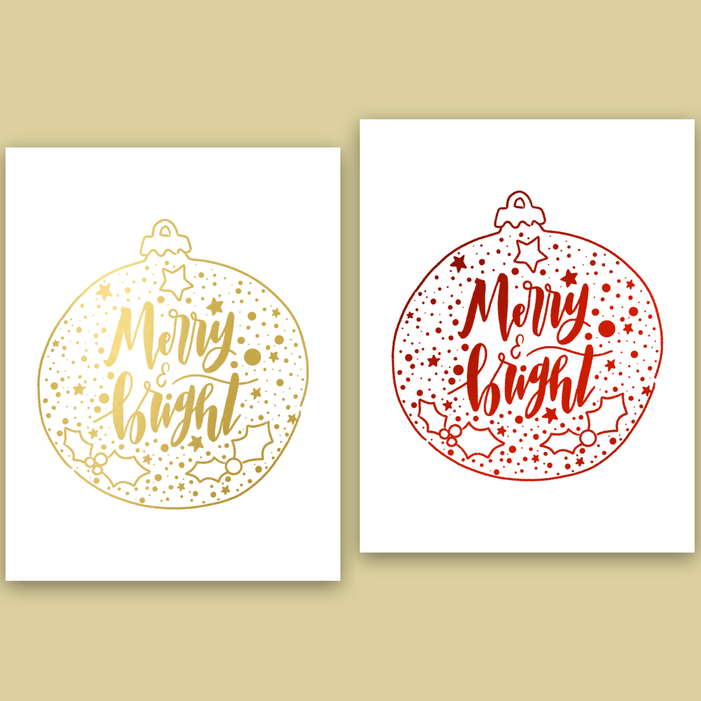 Foiled Merry and Bright Ornament Greeting Card (Single or Card Pack)