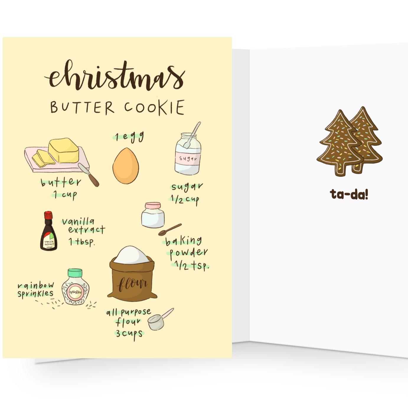 Christmas cookie recipe greeting card, Perfect for the bakers!