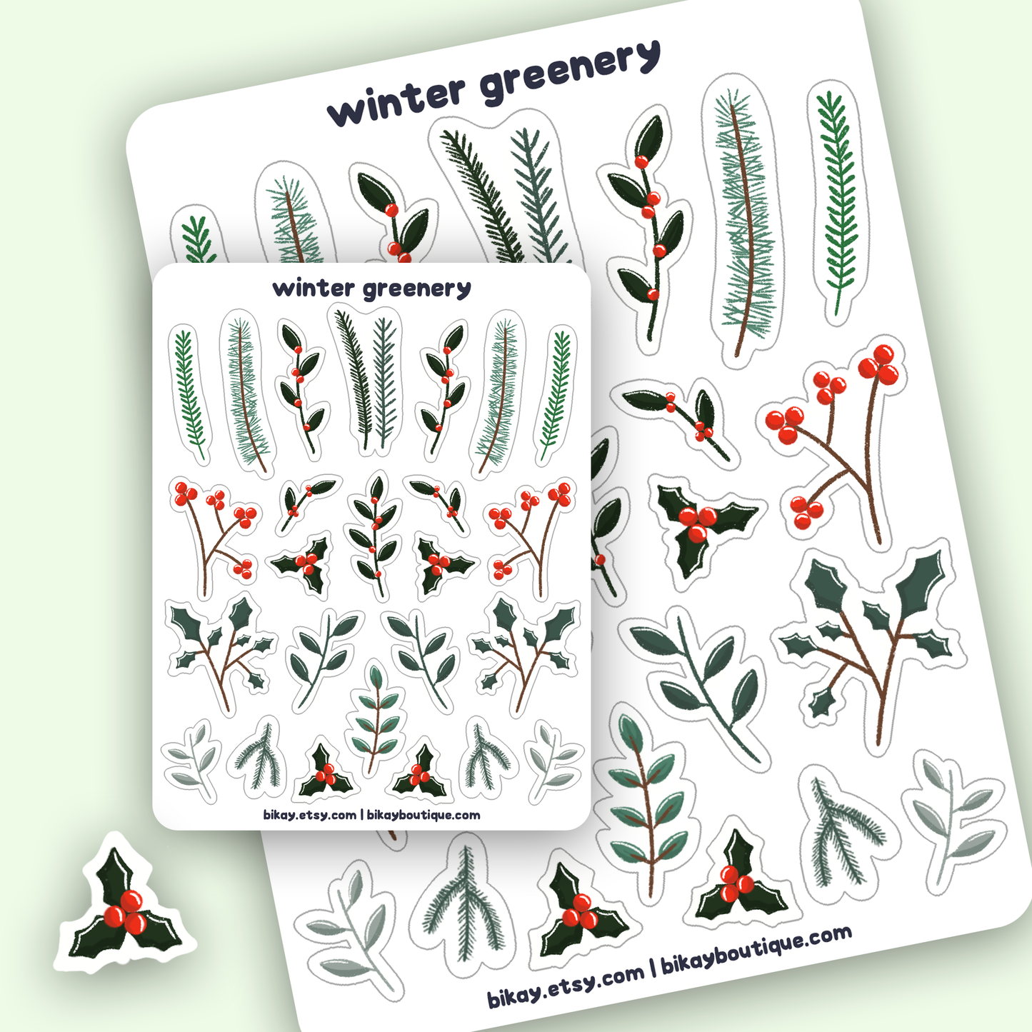 Winter Greenery Holiday Sticher Sheet