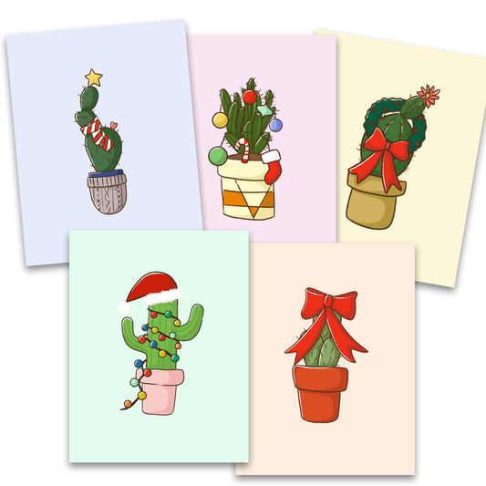 Cactus Christmas Card Pack (Set of 5 or 10 boxed cards)