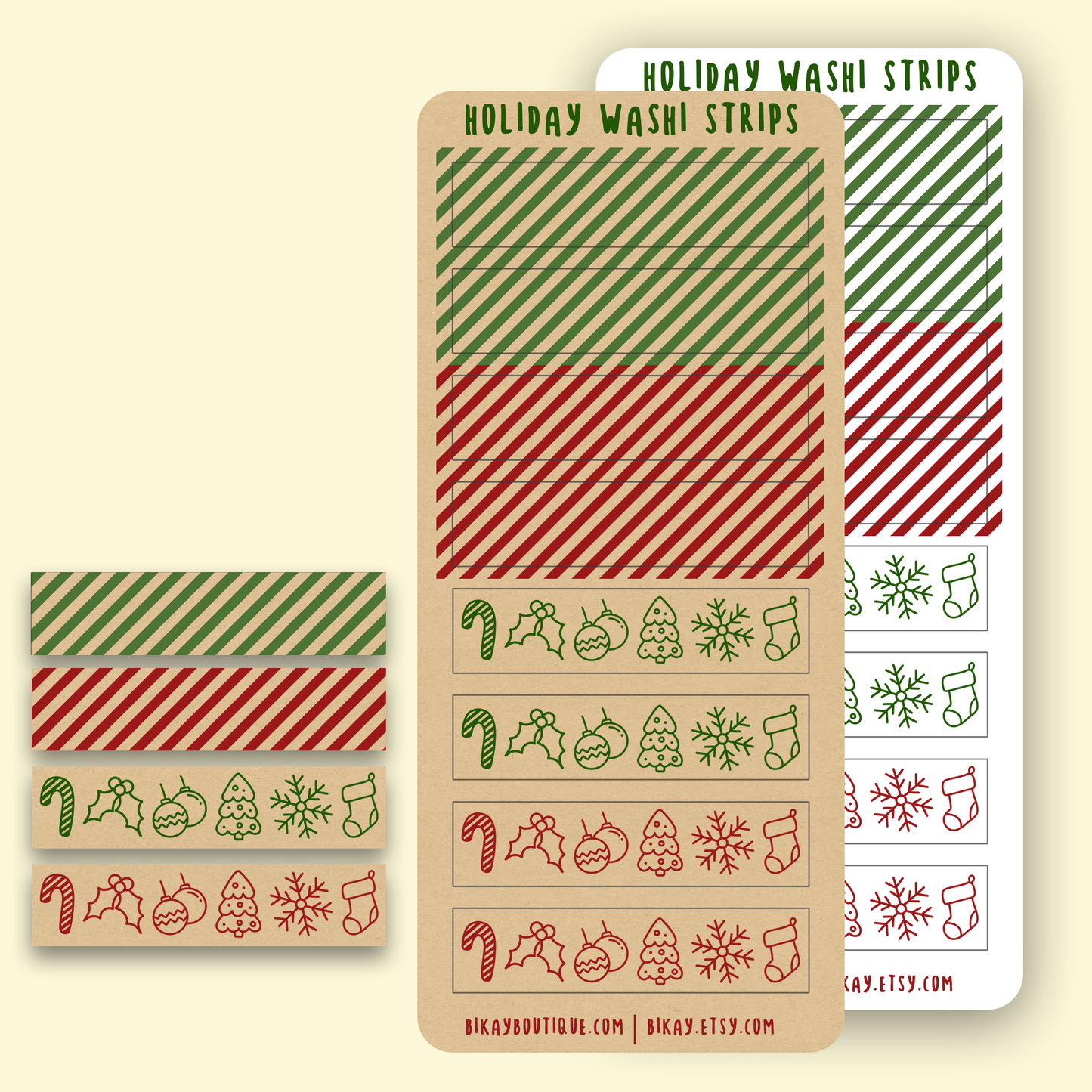 Red or Green Holiday washi strips sticker sheet