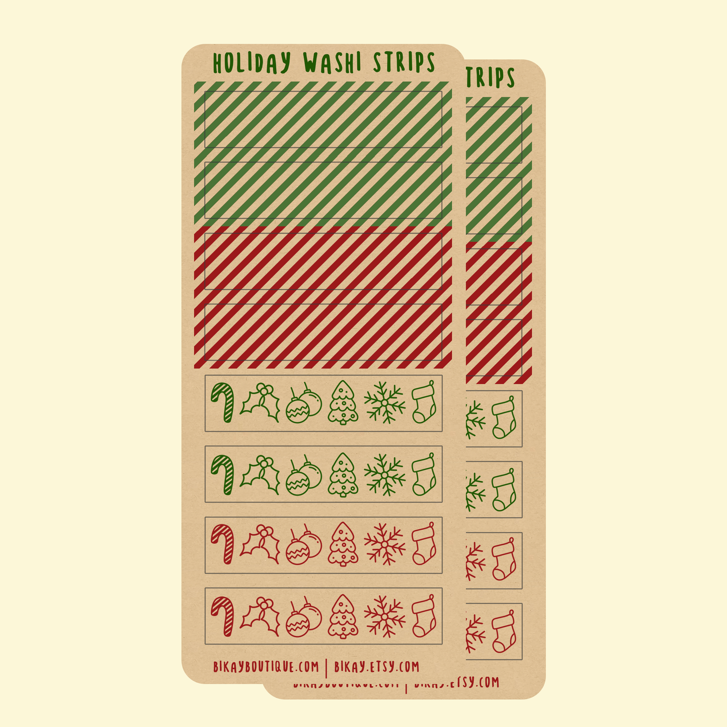 Red or Green Holiday washi strips sticker sheet