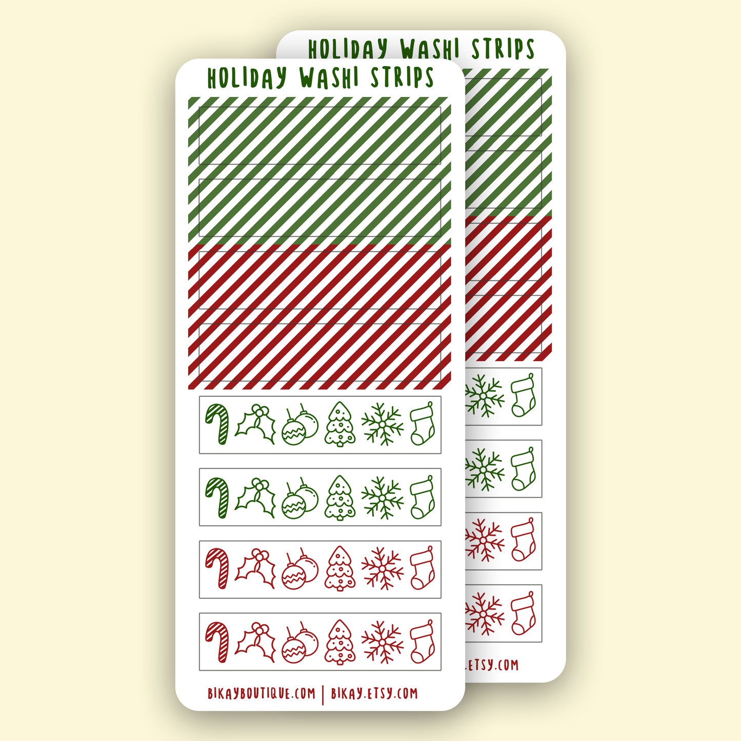 Red or Green Holiday washi strips sticker sheet