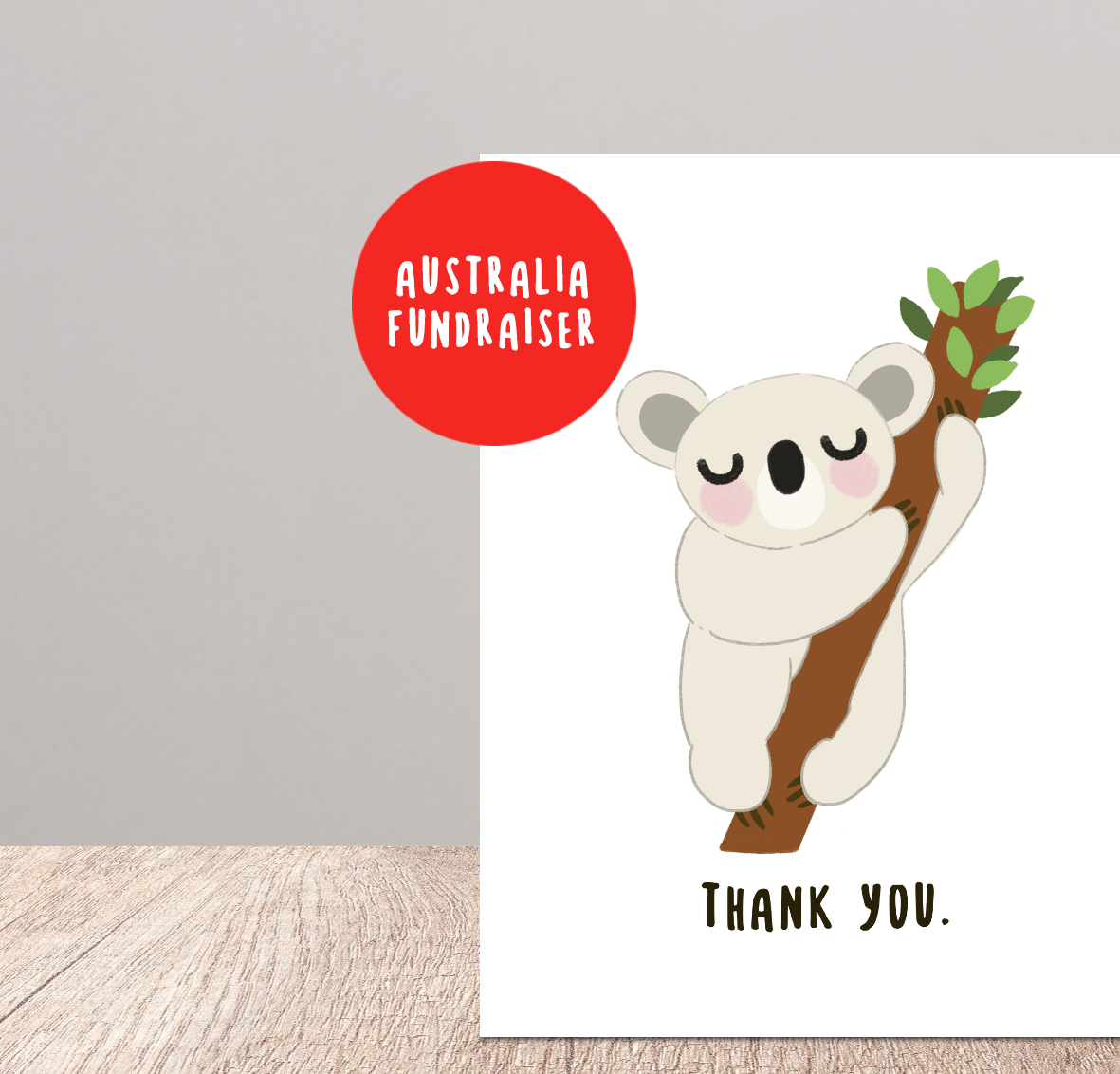 Austrailian Wildlife Rescue Donation Fundraiser Koala illustration thank you card