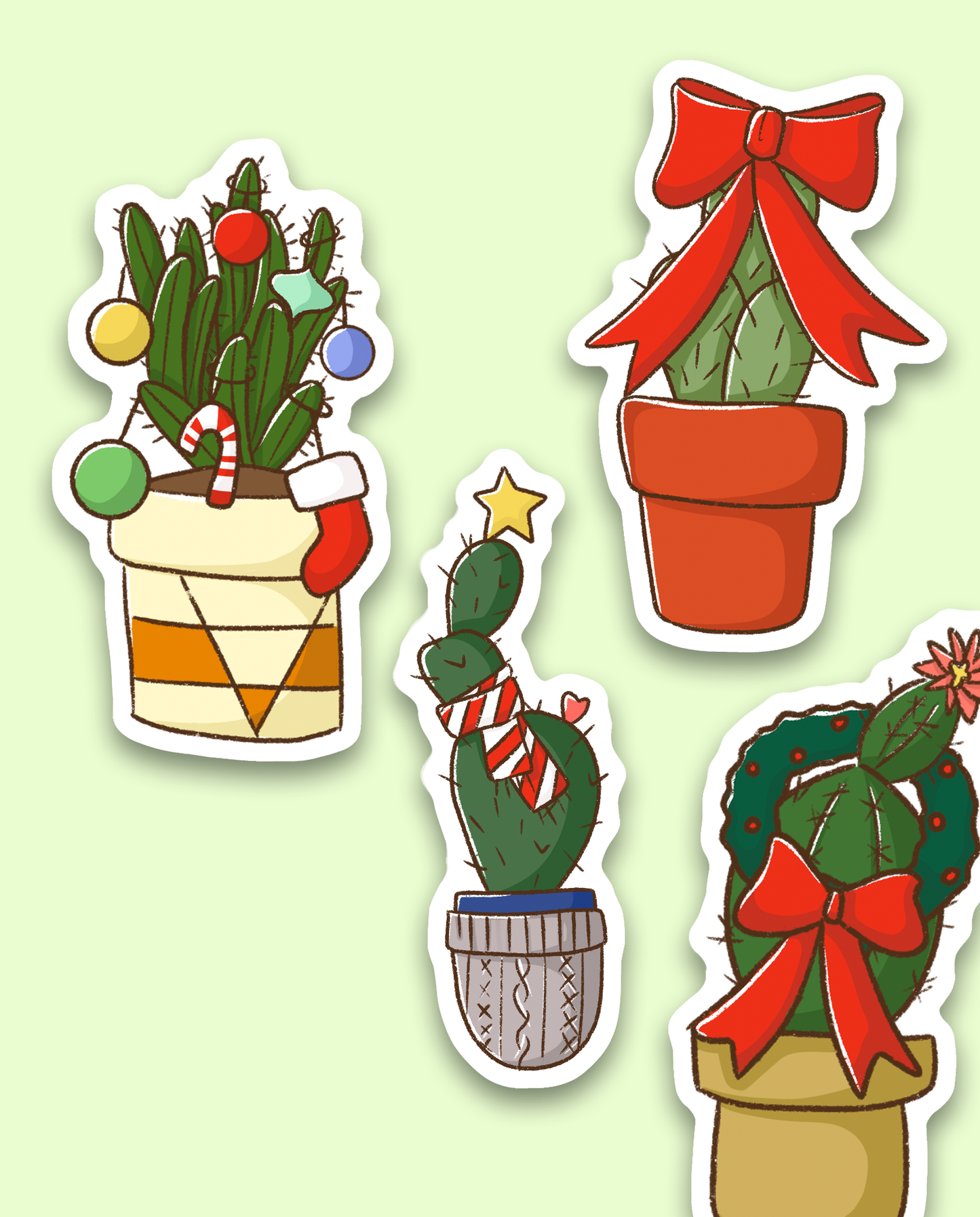 Cactus Christmas Stickers Set