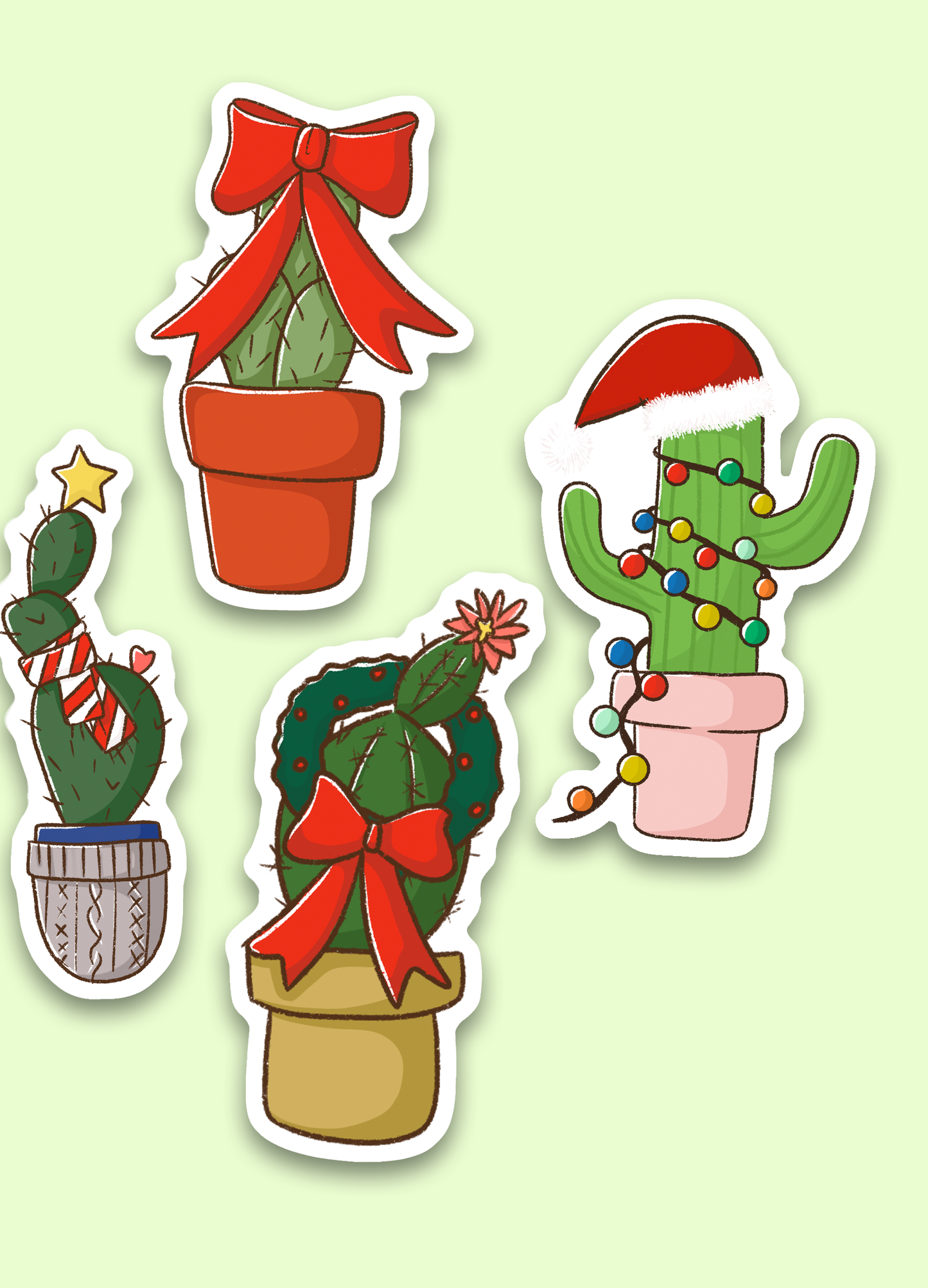 Cactus Christmas Stickers Set