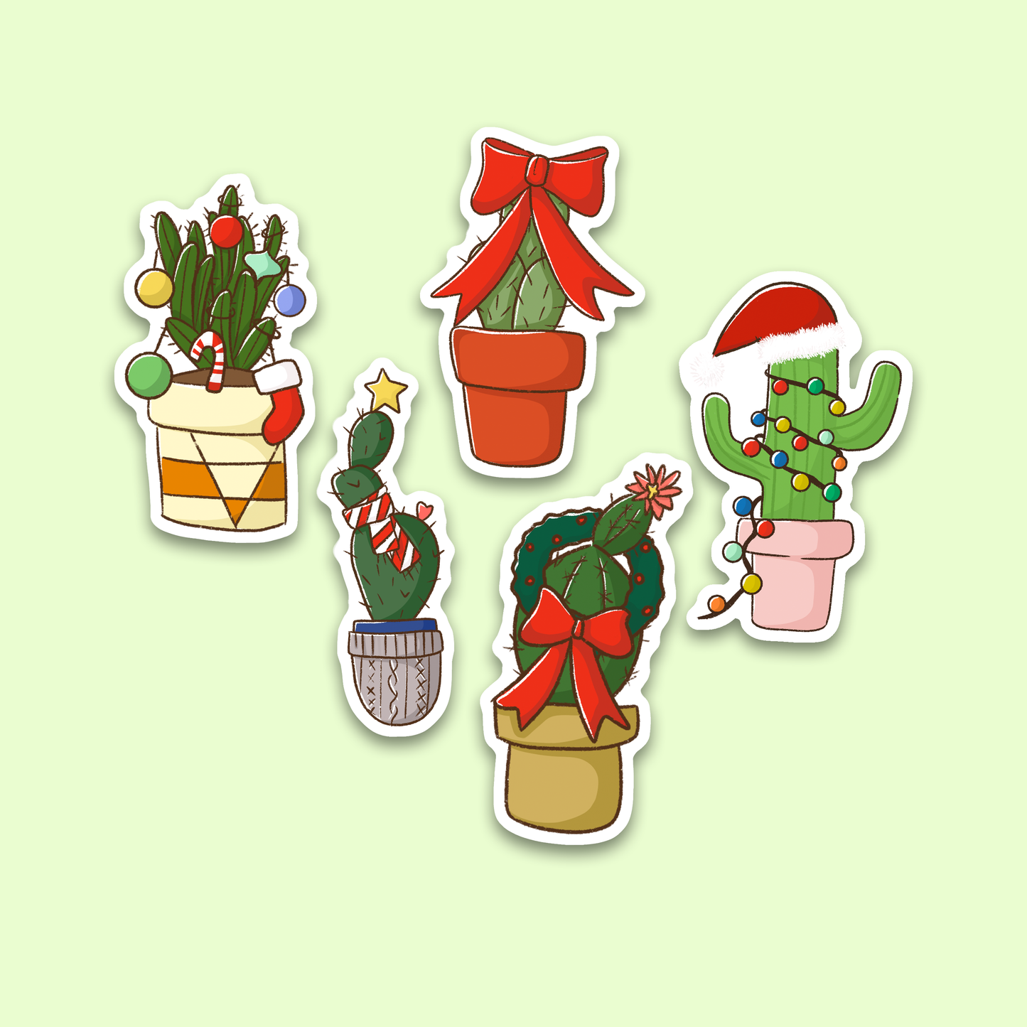 Cactus Christmas Stickers Set