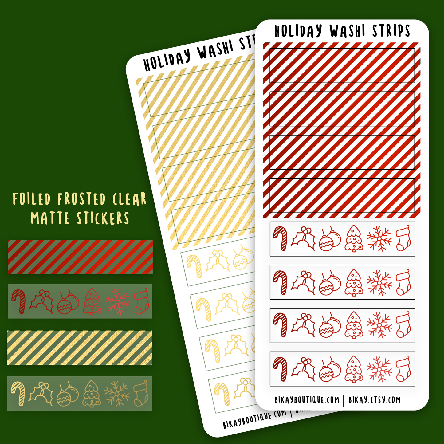 Red or Green Holiday washi strips sticker sheet