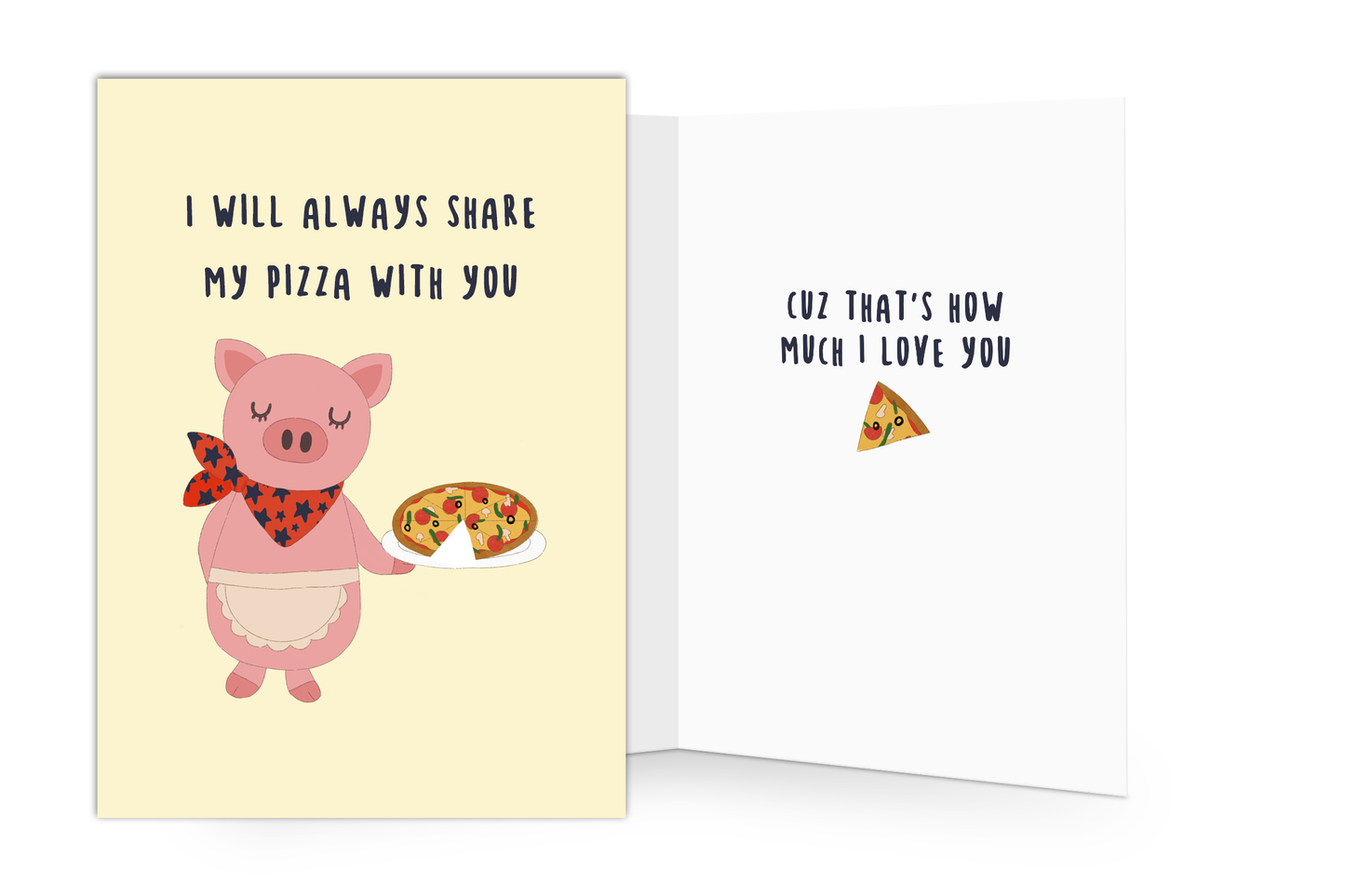 Piggy sharing Pizza Valentine's day Card