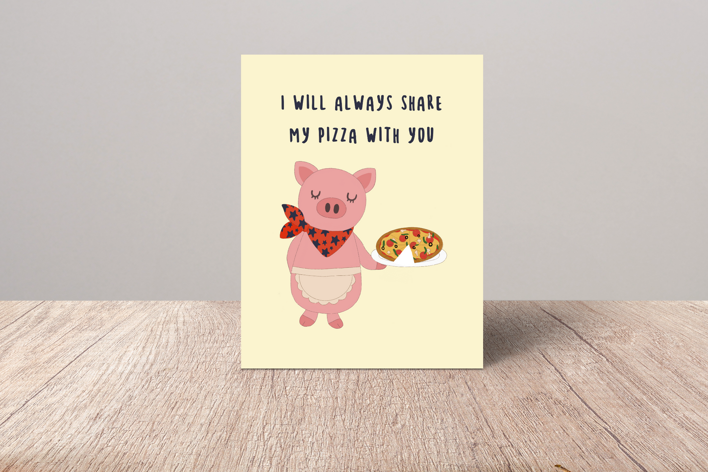 Piggy sharing Pizza Valentine's day Card