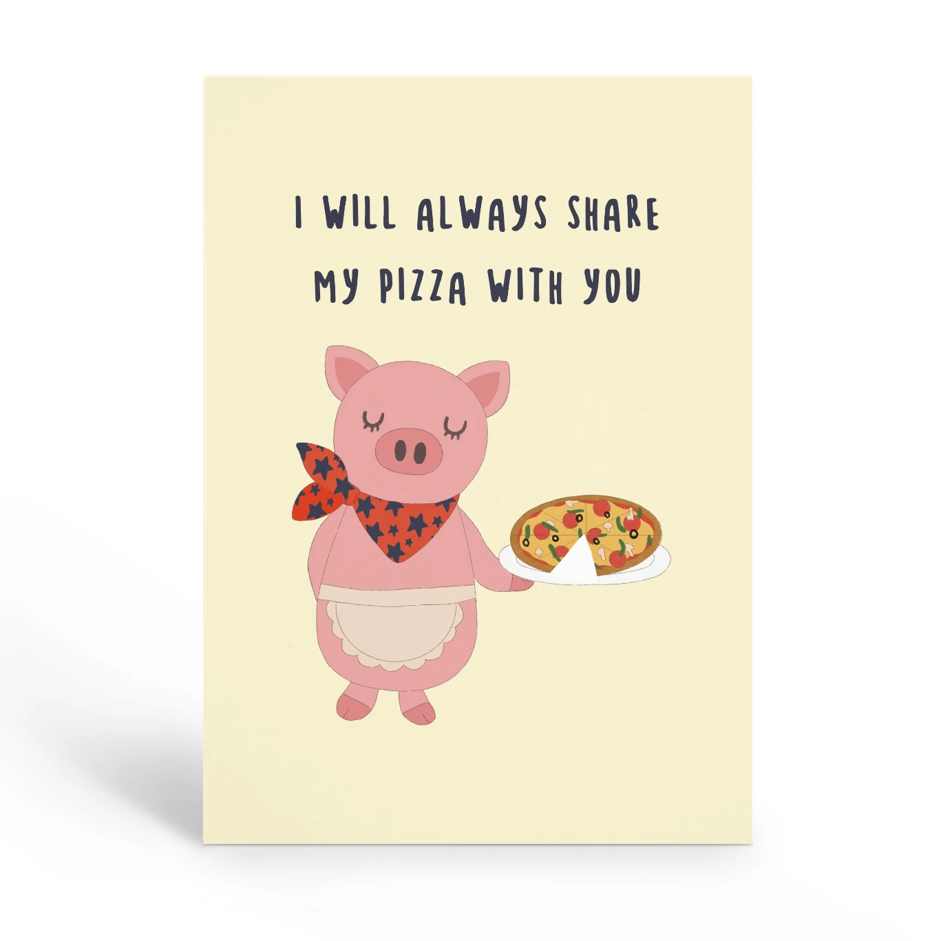Piggy sharing Pizza Valentine's day Card