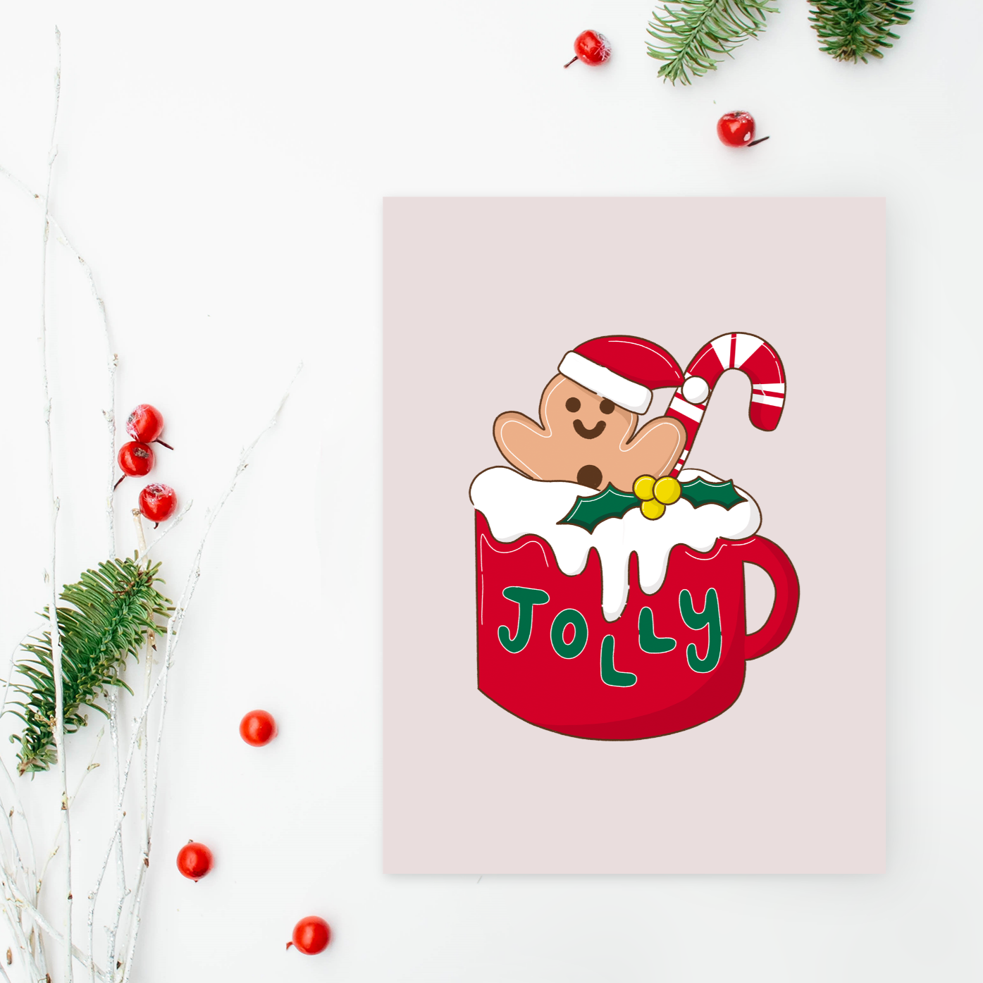 Retro Gingerbread man and cancdy cane Christmas Card (Single or Card Pack)