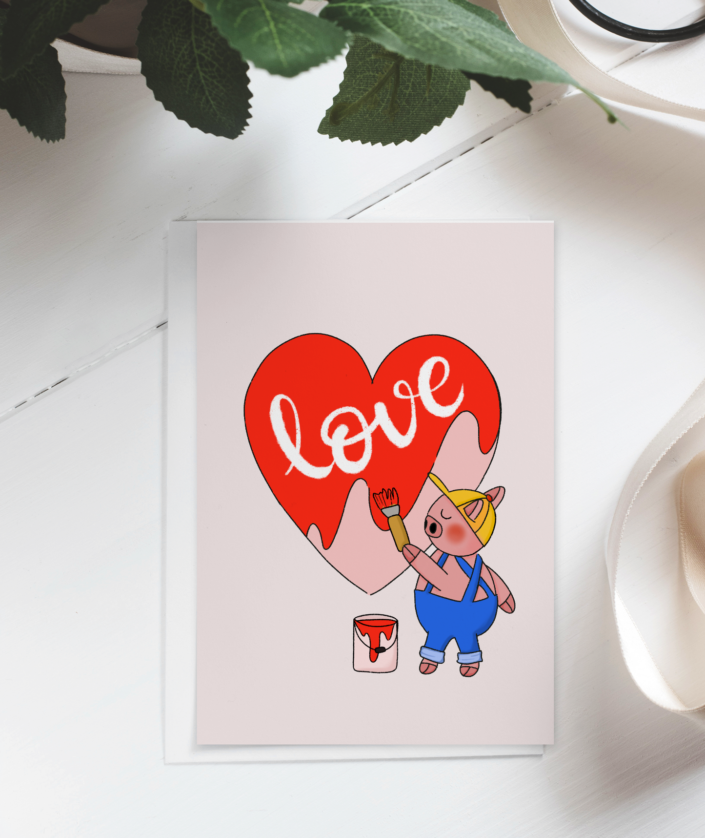 Piggy the painter anniversary card, I love you card