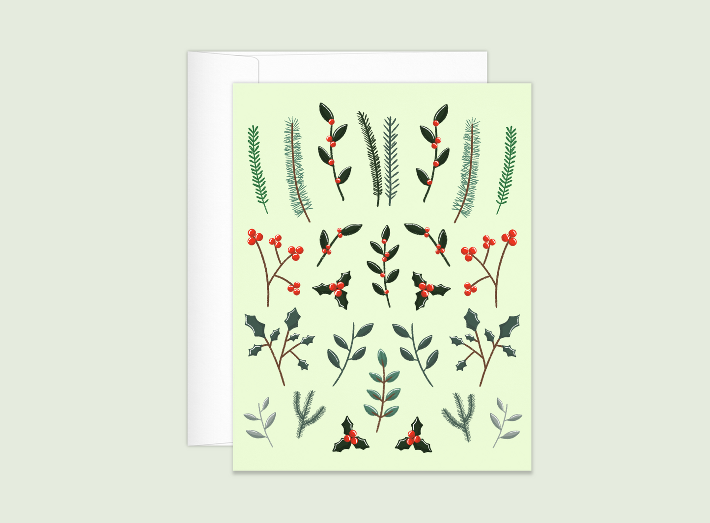 Winter Greenery Christmas Greeting Card (Single or Card Pack)