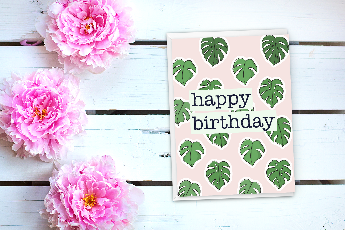 Monstera leaves happy birthday card