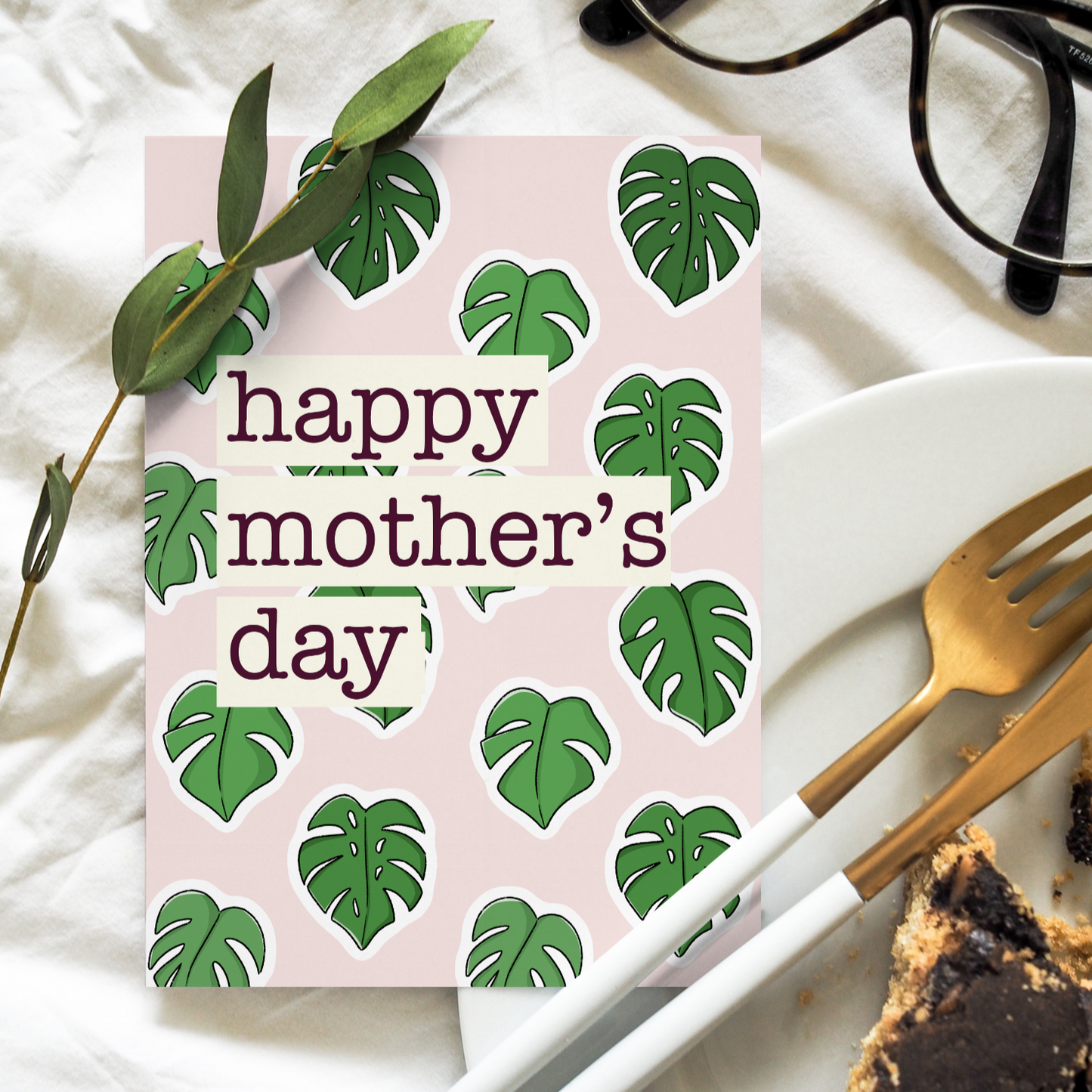 Monstera leaves mother's day card