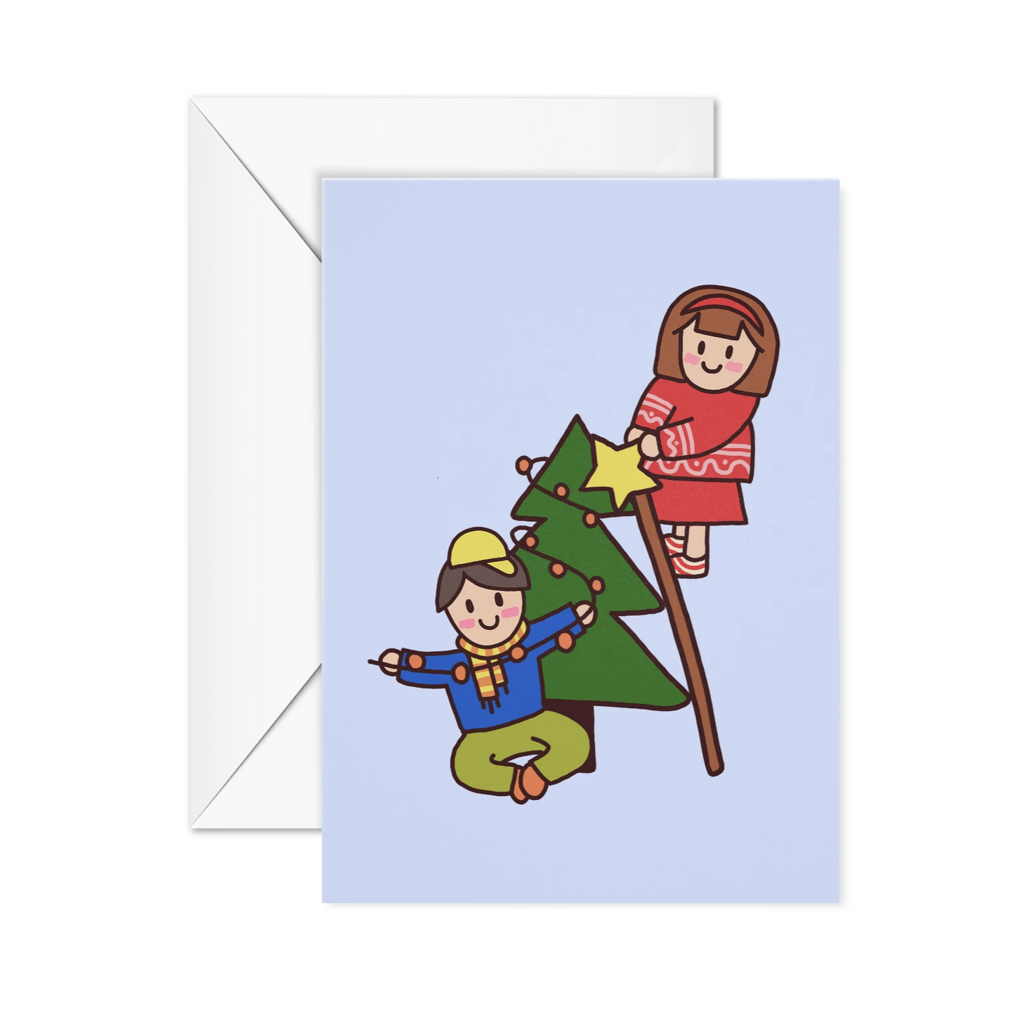 Vali and Benji Decorating Christmas Card