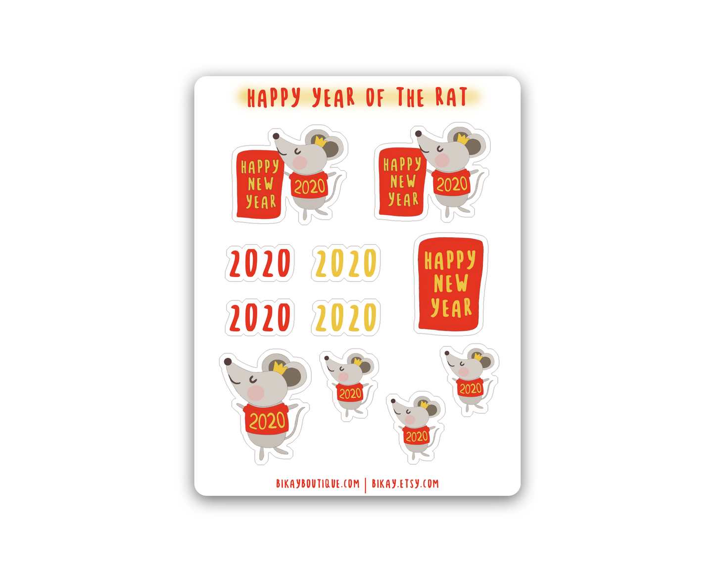 Lunar new year sticker sheet, lunar new year, happy new year stickers, year of the rat