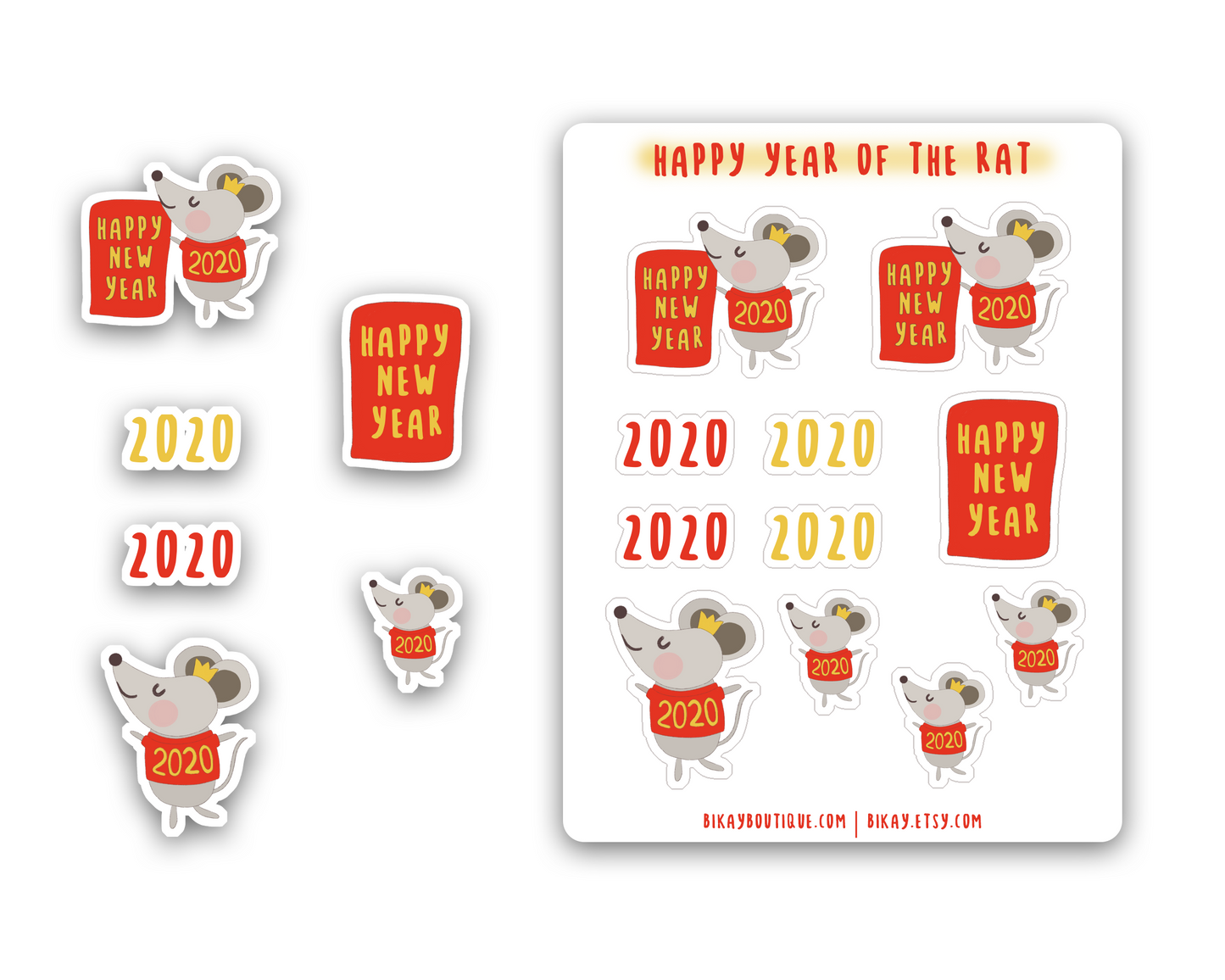 Lunar new year sticker sheet, lunar new year, happy new year stickers, year of the rat