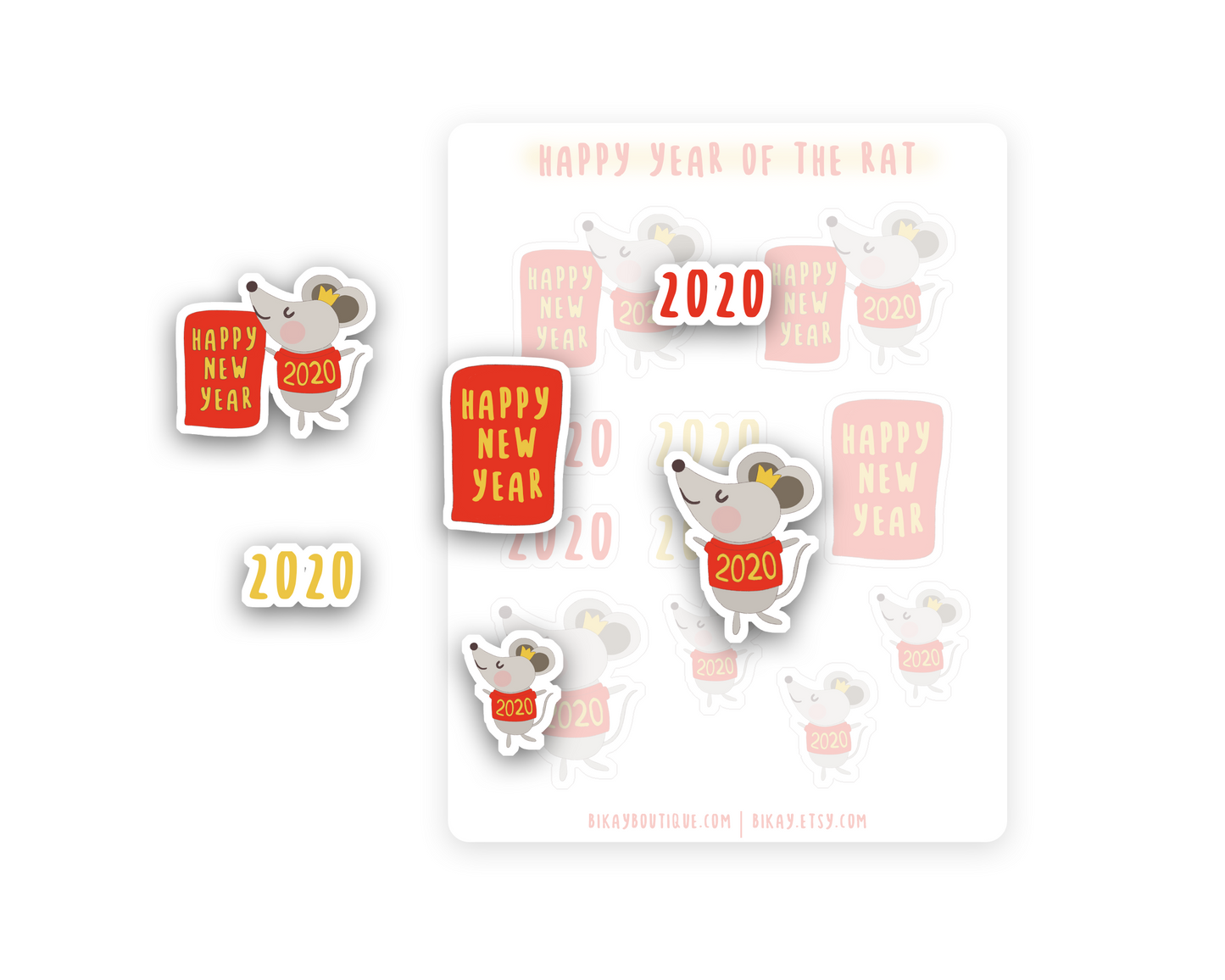 Lunar new year sticker sheet, lunar new year, happy new year stickers, year of the rat