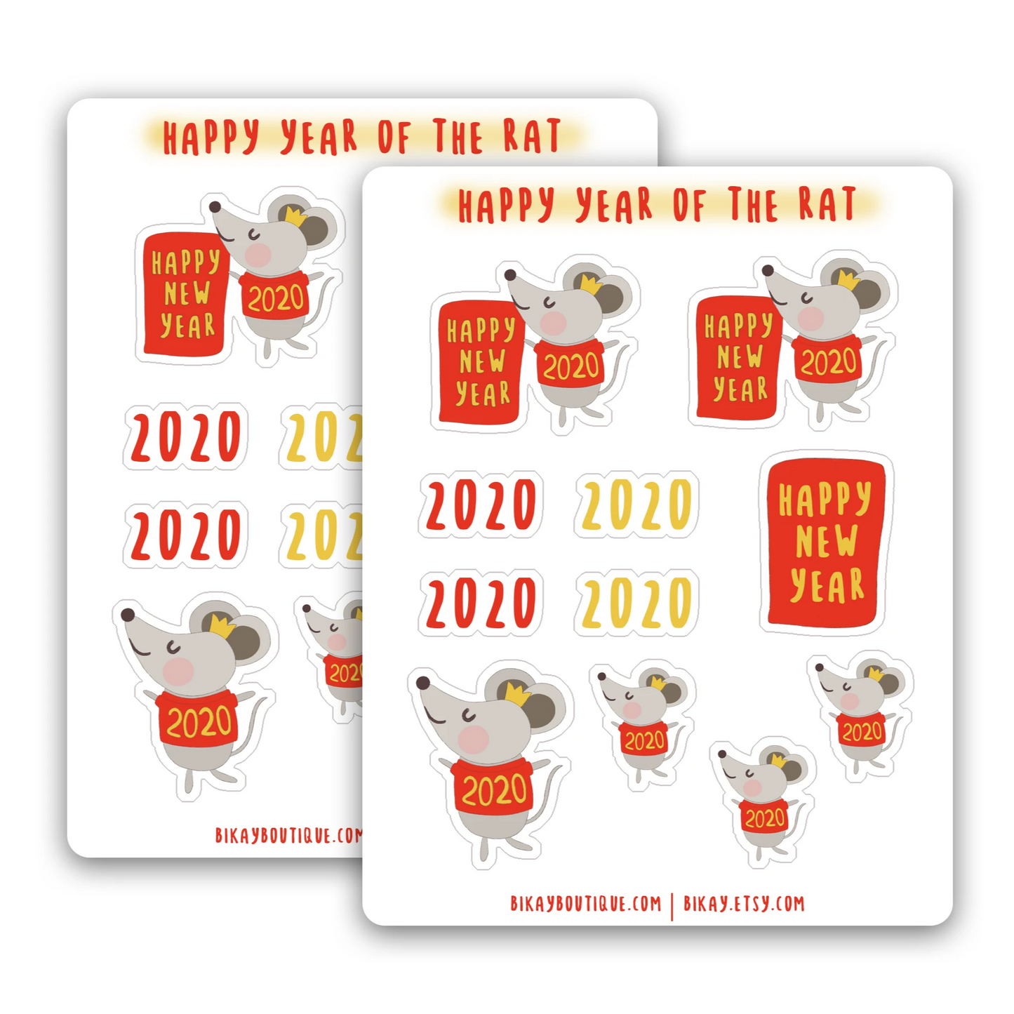 Lunar new year sticker sheet, lunar new year, happy new year stickers, year of the rat