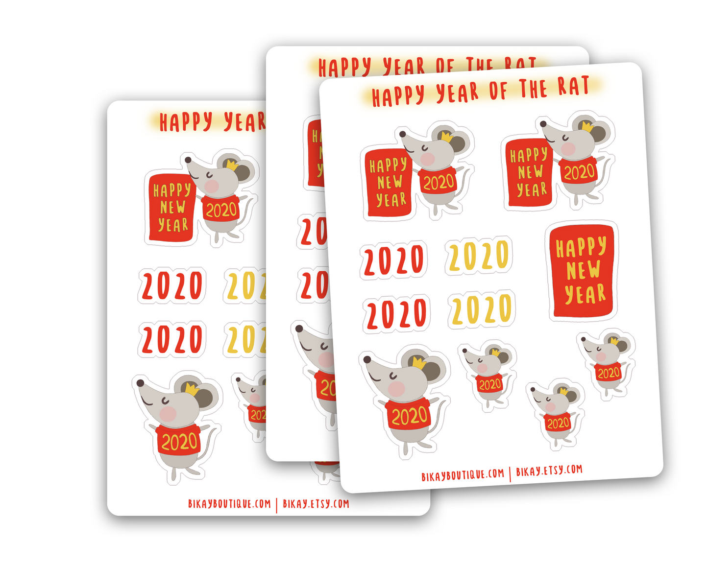 Lunar new year sticker sheet, lunar new year, happy new year stickers, year of the rat